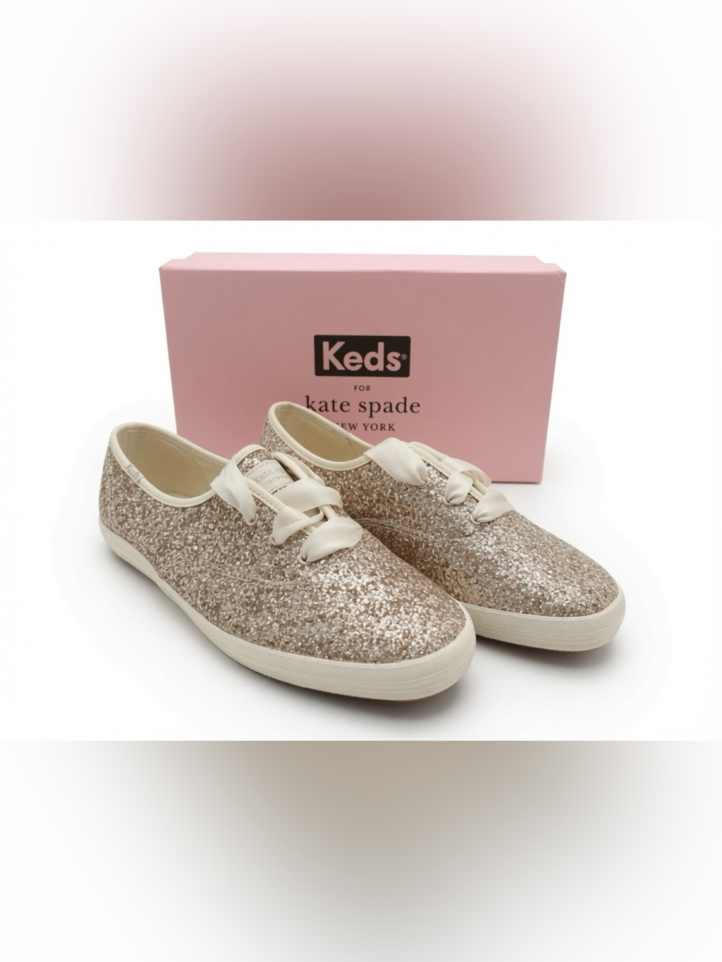 New Size 9 Kate Spade Keds Glitter Lace-Up Sneakers - Rose Gold